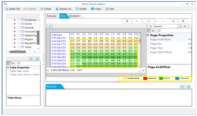 SQLite Forensic Explorer