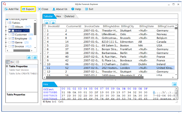 SQLite Forensic Explorer