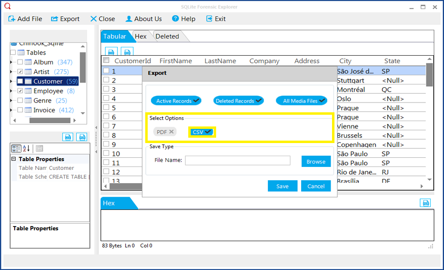 Browse - tabular - export skype contacts to csv