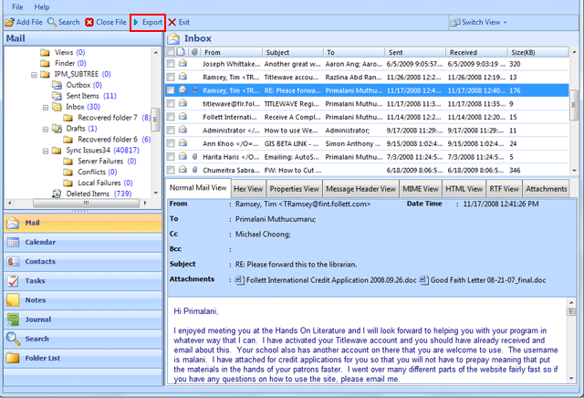 Select EXPORT OPTION